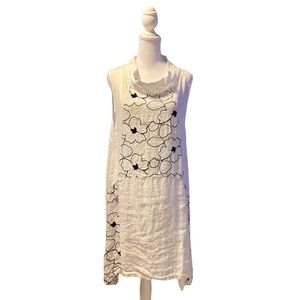 White Floral Embroidered Linen Dress